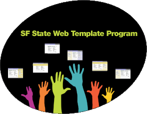SF State Web Template Program: Hands reaching for templates