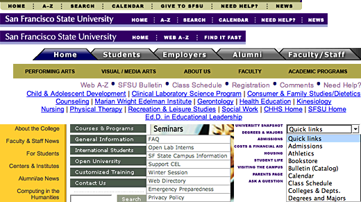 a variety of SF State navigation schemes