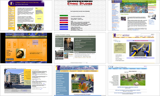 9 home pages from SF State Colleges