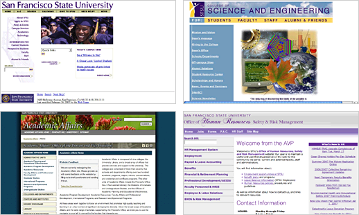 4 home pages from SF State Web sites