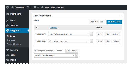 WordPress admin database view