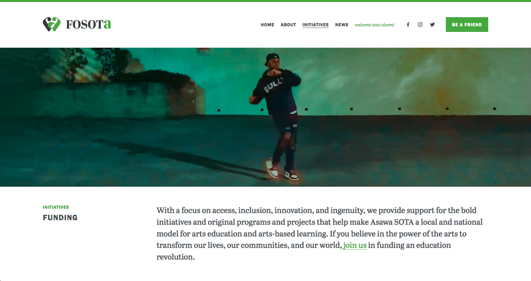 FOSOTA / Friends of Ruth Asawa School of the Arts responsive website subpage