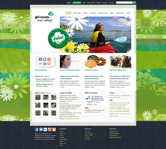 Girl Scouts River Valleys website home page