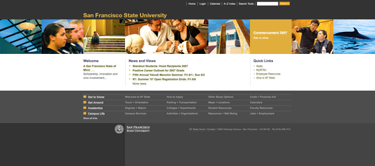 San Francisco State University main site home page with accessible navigation menu